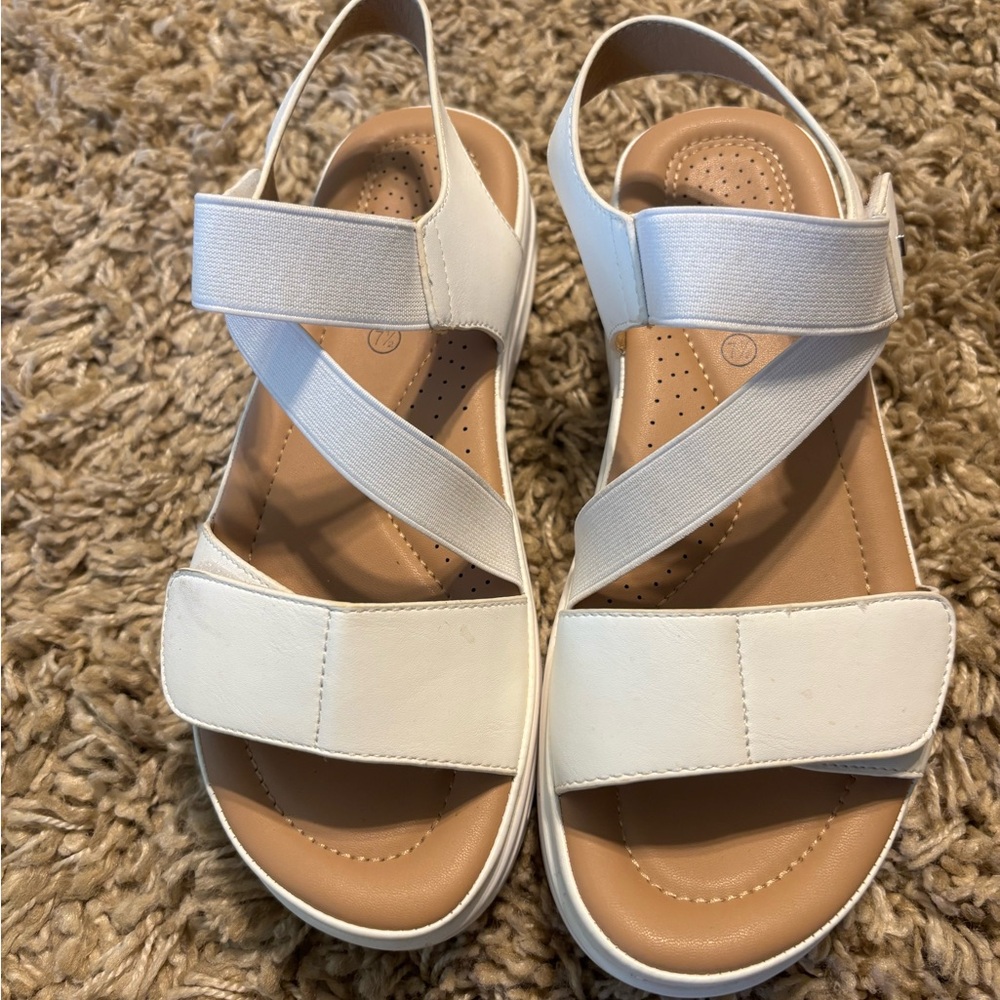 White Minimalist Sandals with Velcro Closure